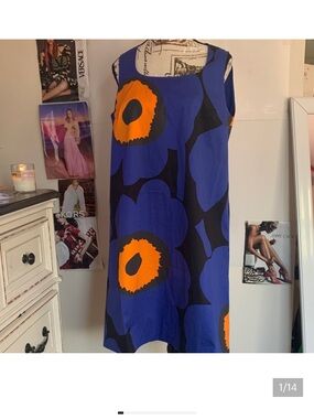 Marimekko Blue Dress with Orange Floral Print